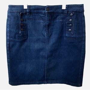 Lauren Jeans Co, Classic Denim Pencil Knee Length Button Detail Cotton S…